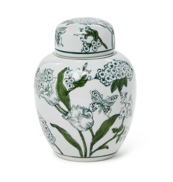 7.5" Primrose & Lotus Green Chinoiserie Jar