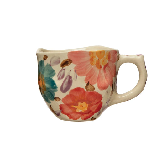 Hand-Painted Stoneware Mug w/ Florals