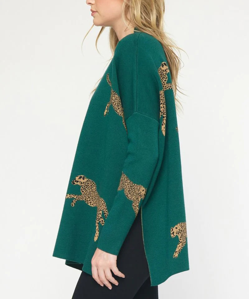 Green Mari Cheetah Sweater
