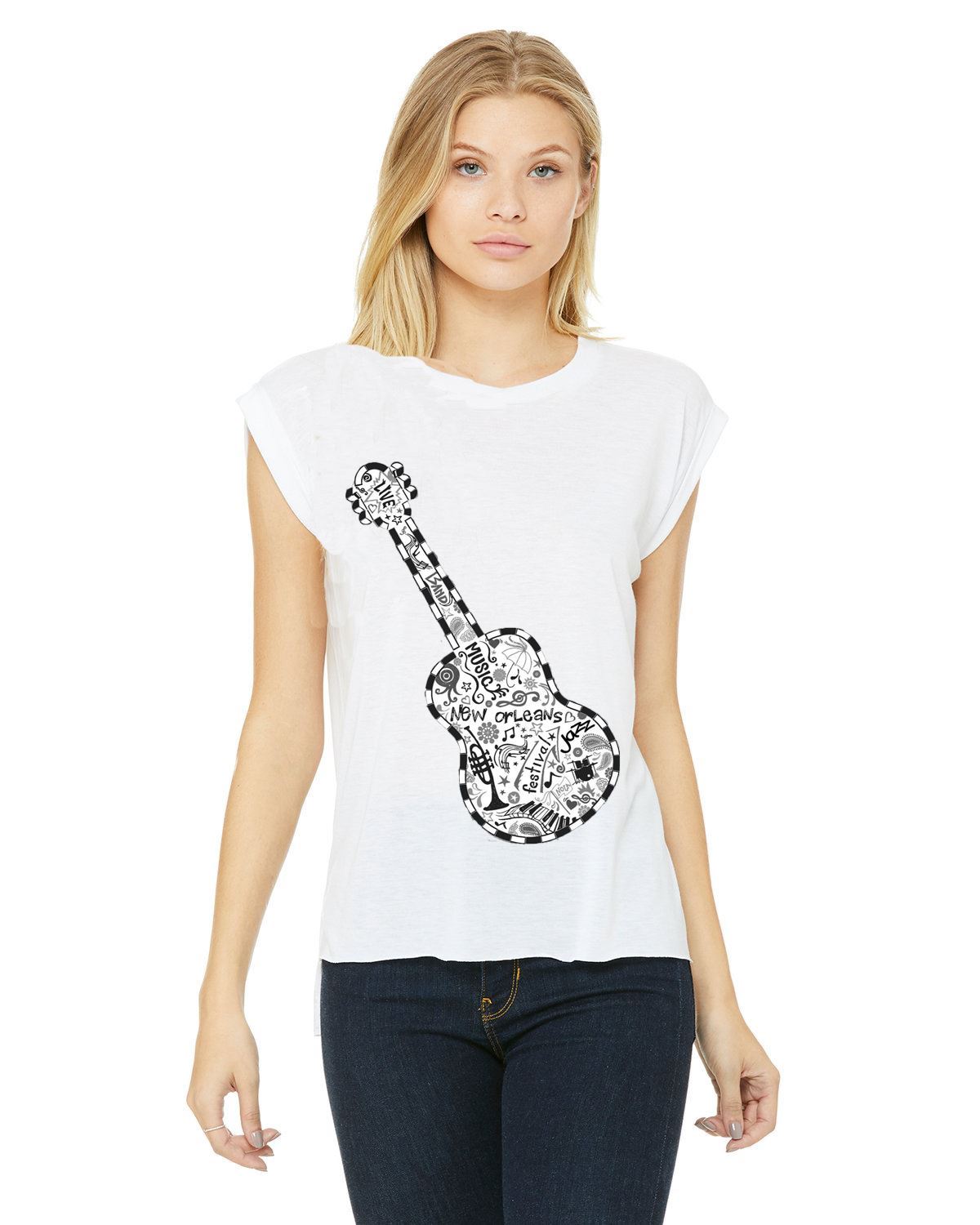 White Festival Guitar Muscle Tee