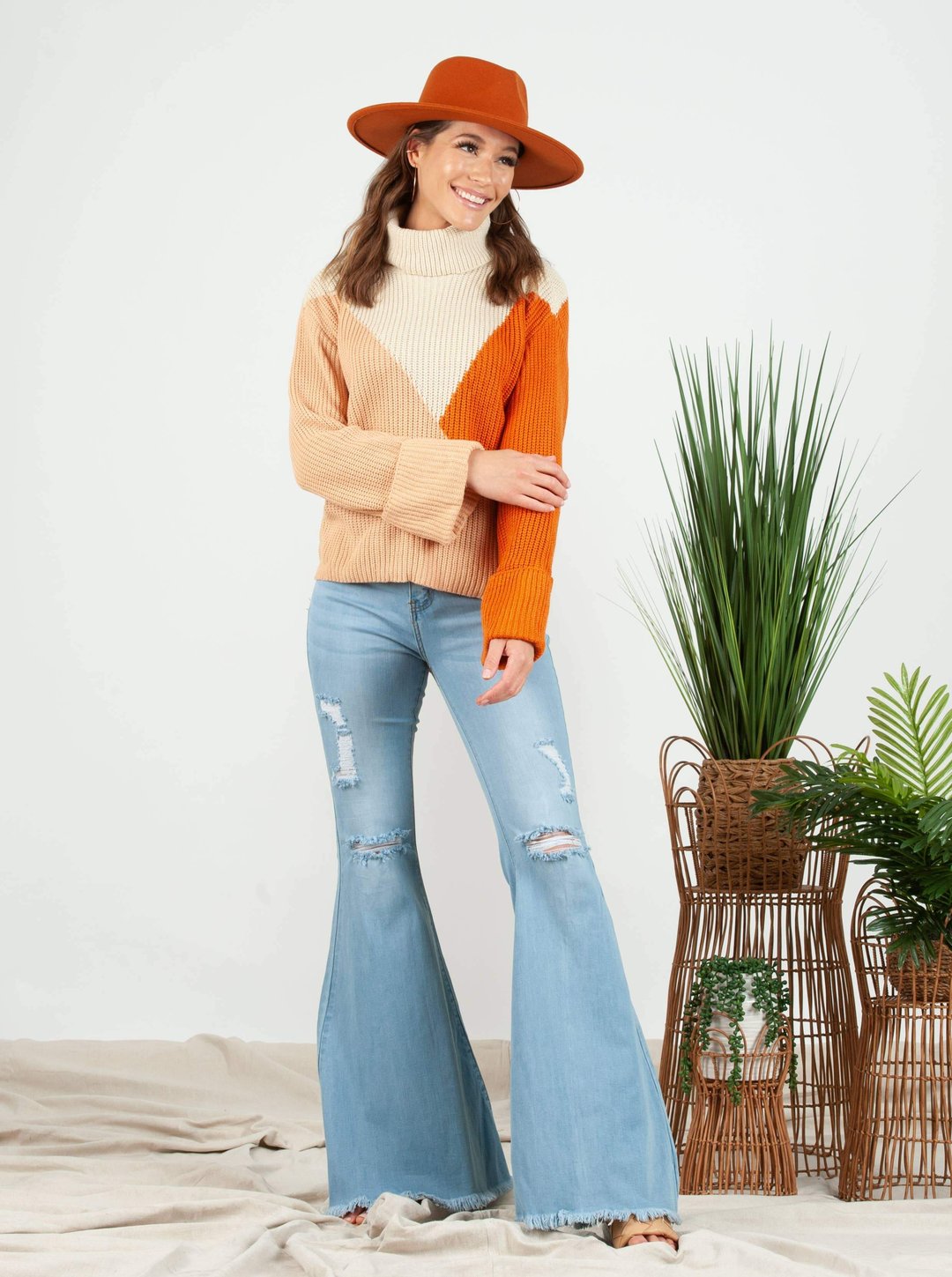 Tan/Orange Turtleneck Sweater