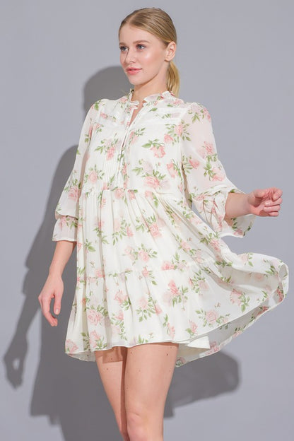 Cream/Rose Ruffle Babydoll Dress