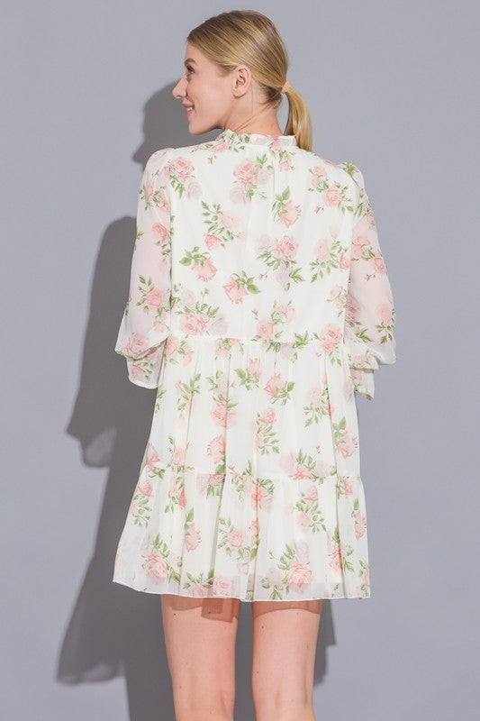 Cream/Rose Ruffle Babydoll Dress