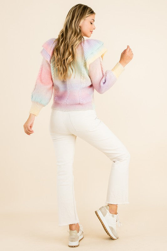 Pink Ombre Ruffle Knit Sweater