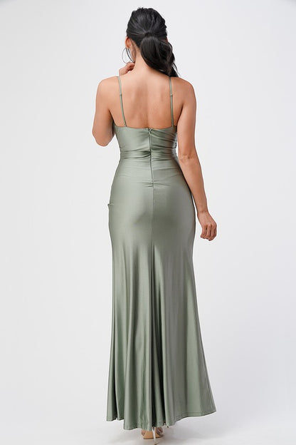Rust Olive Side Pleat Gown
