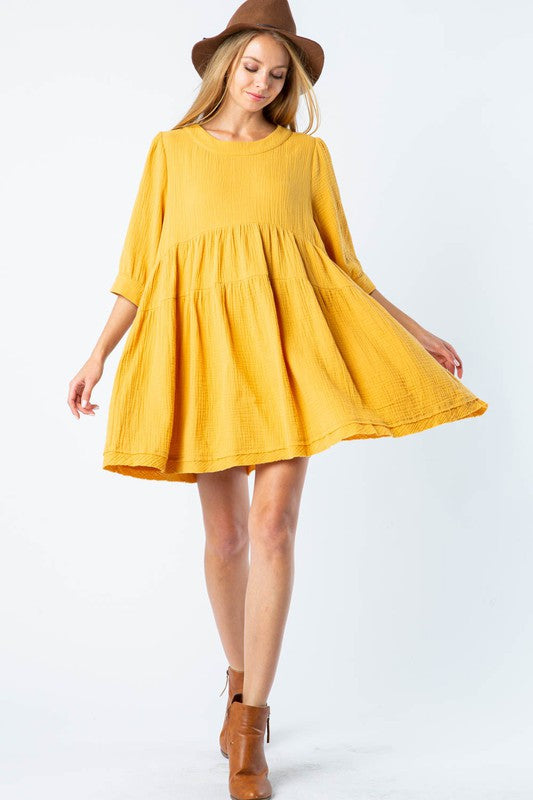 Mustard Gauze Babydoll Dress