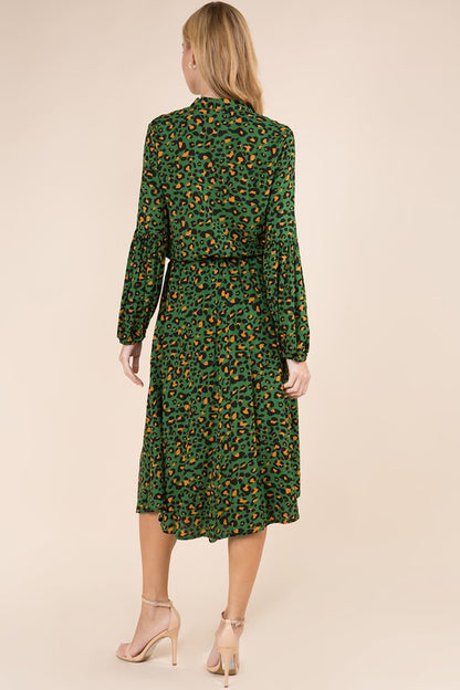 Green Leopard Tie Waist Dress