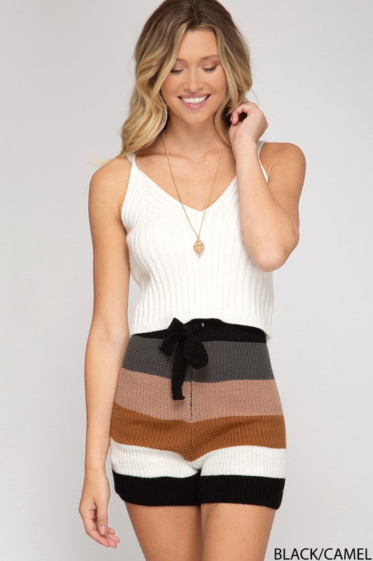 Black/Camel Colorblock Knit Shorts (sets sold sep.)