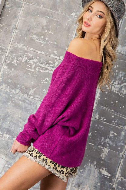 Orchid Off Shoulder Ribbed Sweater