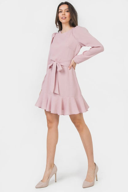 L/S Mauve Solid Mini Dress