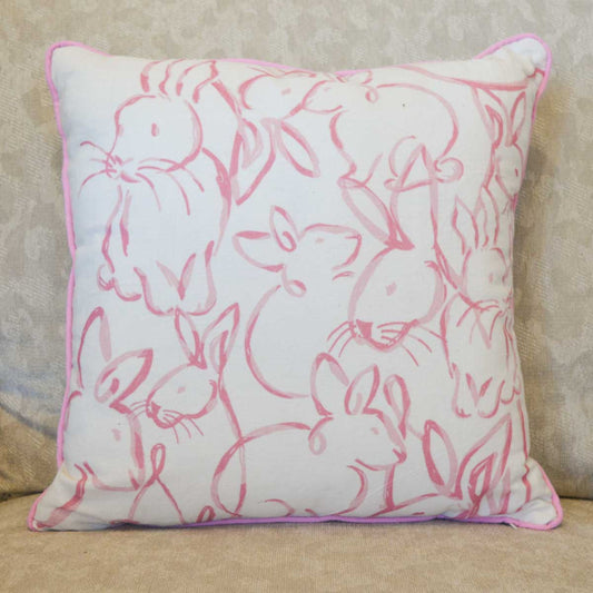 Watercolor Bunnies Pillow-Pink