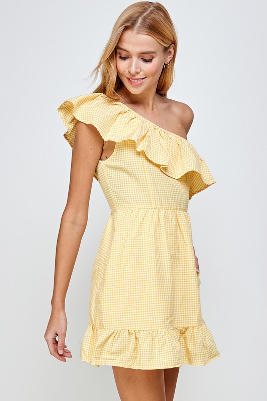 Yellow Gingham O/S Ruffle Dress