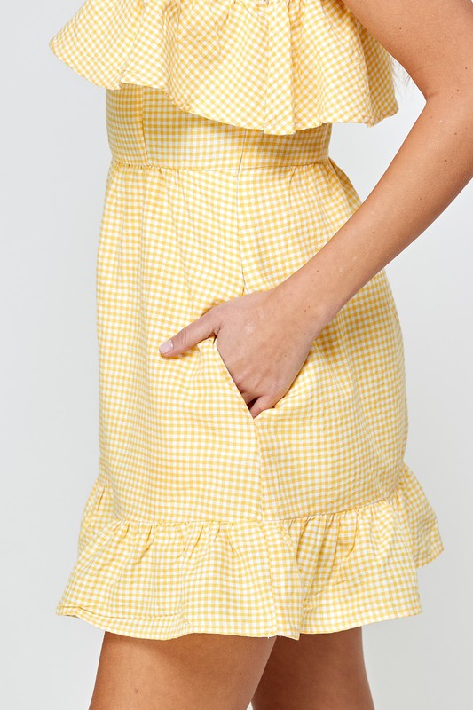 Yellow Gingham O/S Ruffle Dress