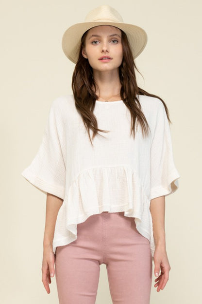 Cream S/S Dolman Cropped Top