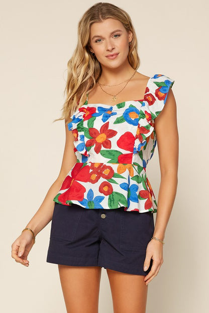 Floral Print Tie Back Top