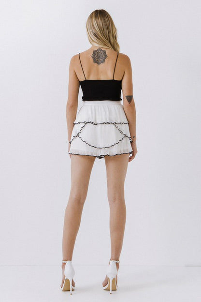 White/Black Tier Pleated Shorts