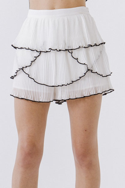 White/Black Tier Pleated Shorts