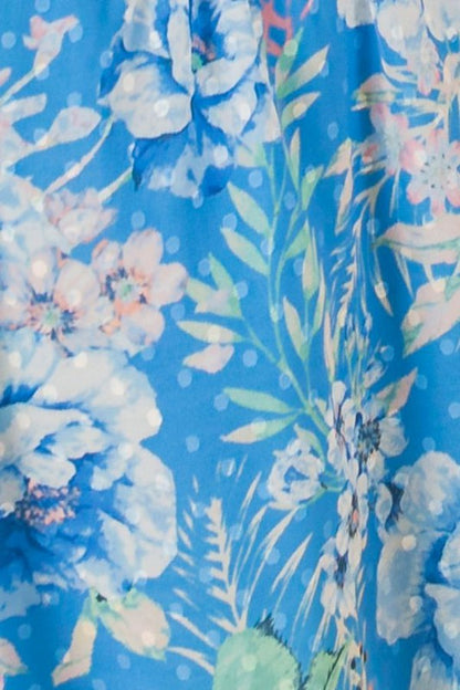 Blue Floral Off Shldr Midi Dress