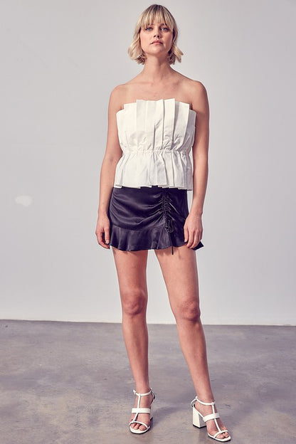 White Strapless Pleated Top