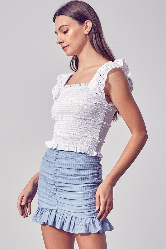 White S/L Embroidered Top