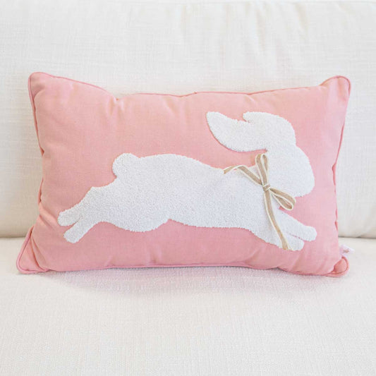 Pink Leaping Bunny Lumbar Pillow