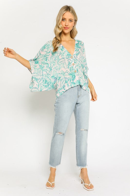 Green Floral Tropical Top