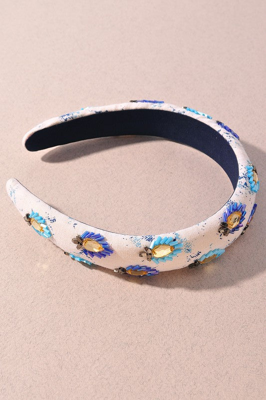 White/Blue Beaded Headband