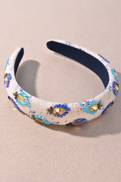 White/Blue Beaded Headband