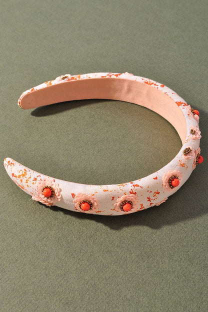 Peach Flower Splatter Beaded Headband