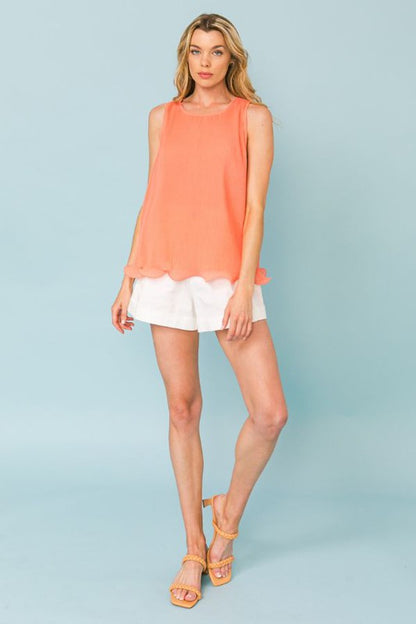 Coral S/L Pleated Round Neck Top