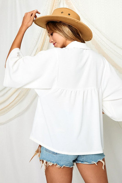 White VNeck Collared Top
