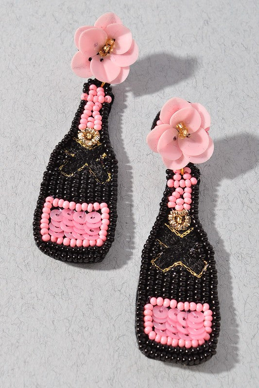 Black/Pink Champagne Bottle Earring