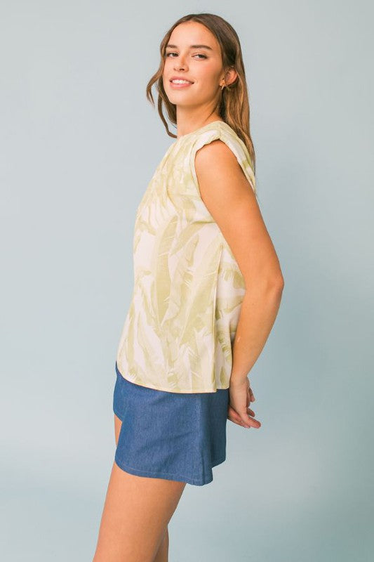 Ivory Taupe Palm Muscle Slv Top