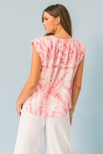 Ivory Pink Palm Muscle Slv Top
