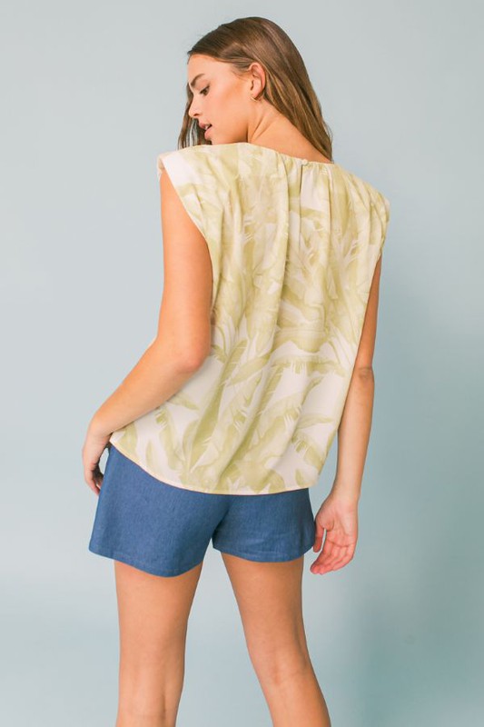 Ivory Taupe Palm Muscle Slv Top