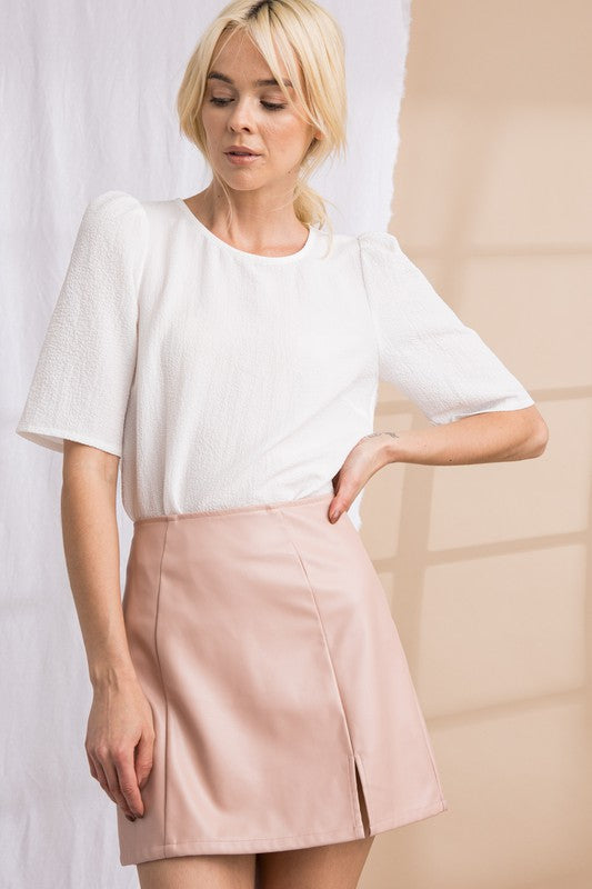 Blush pink leather on sale skirt