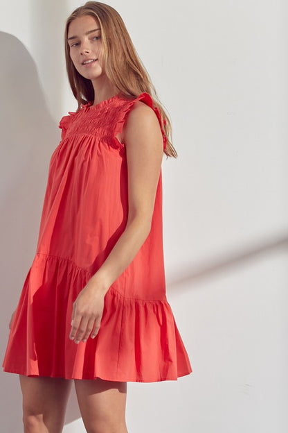 Candy Apple Sleeveless Dress w/ Smocked Top