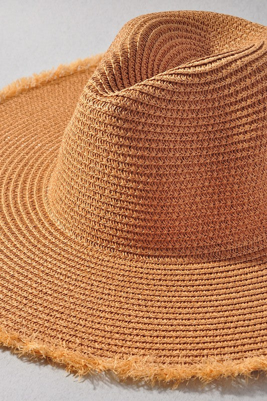 Beige Frayed Straw Hat