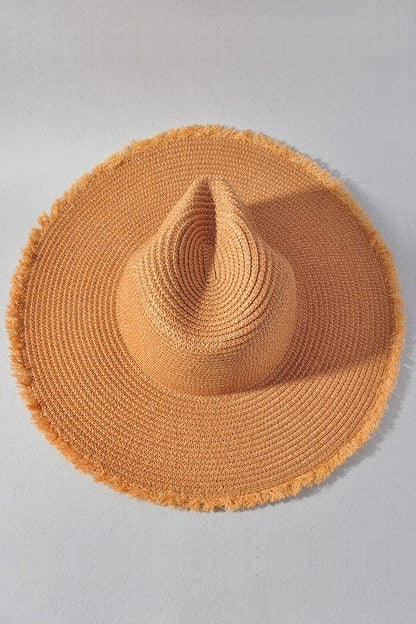 Beige Frayed Straw Hat