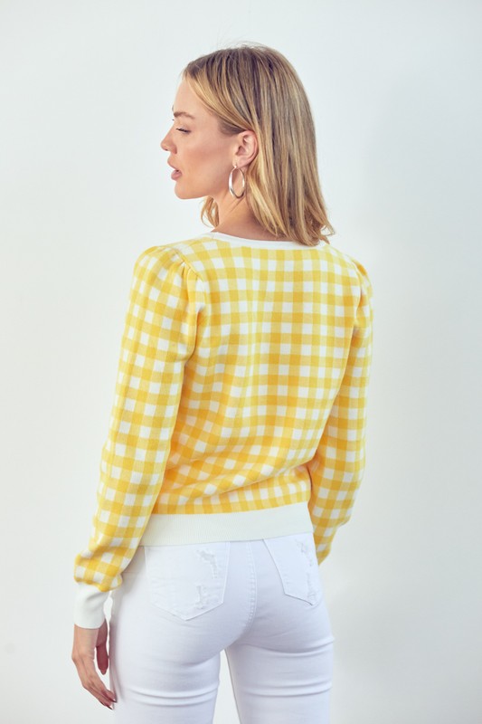 Lemon Gingham Square Neck Sweater