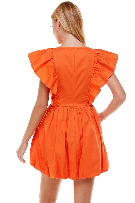 Coral Ruffled Bubble Skirt Dress