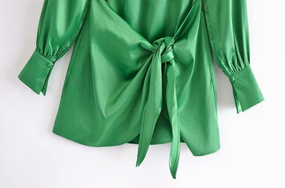 Kelly Green L/S Knotted Waist Mini Dress