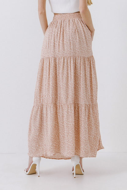 Pink Floral Textured Maxi Skirt
