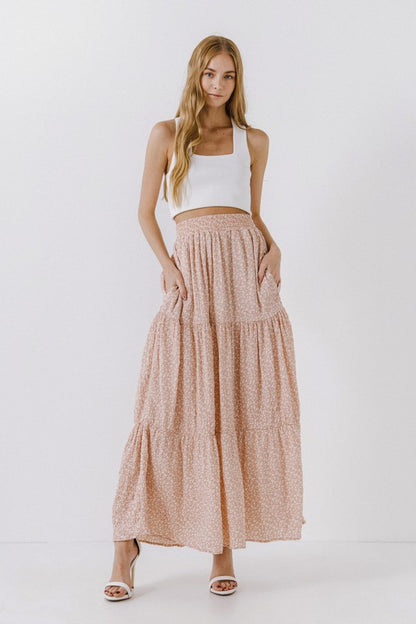 Pink Floral Textured Maxi Skirt