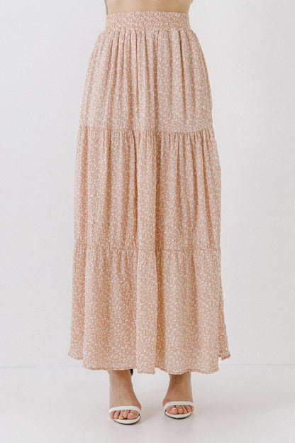 Pink Floral Textured Maxi Skirt