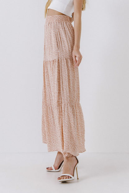 Pink Floral Textured Maxi Skirt