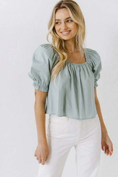Mint Square Neck Puff Slv Top