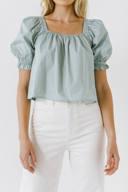 Mint Square Neck Puff Slv Top