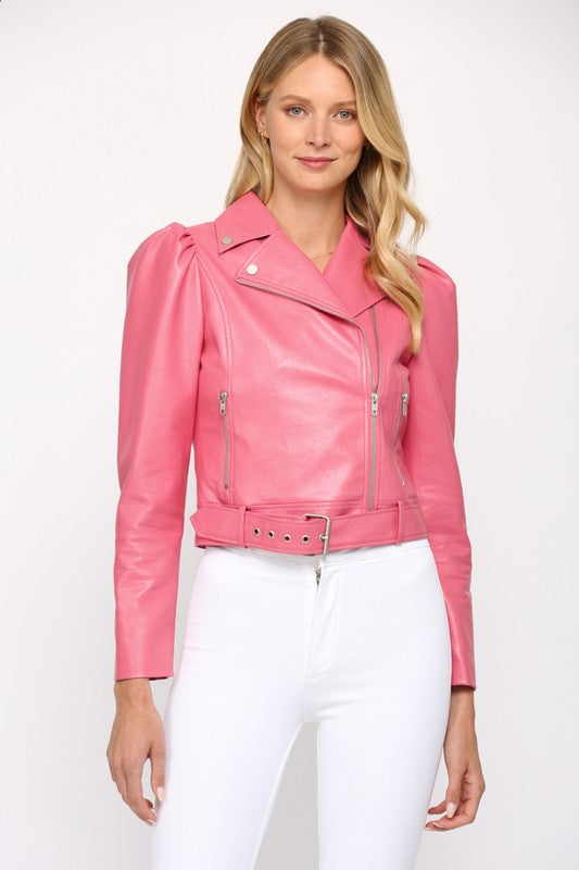 Candy Pink Faux Leather Moto Jacket
