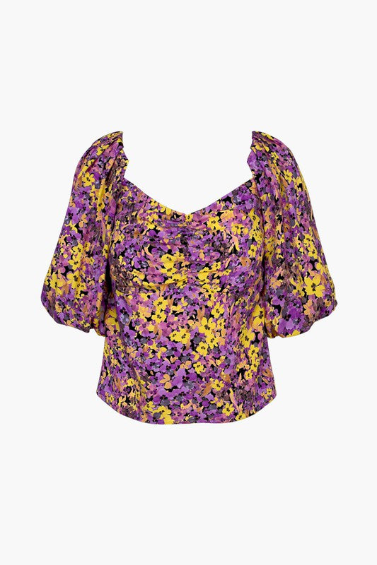 Orchid Floral Puff Slv Top